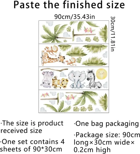 Miniatura 6 de Calcomanías de pared de animales de acuarela de 56.29 x 44.88 pulgadas, calcomanías de animales de selva, tigre, elefante, cebra, jirafa, mono