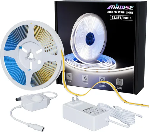 Miniatura 13 de MIWISE COB - Tira de luz LED de 32.8 pies/10m, CRI 90+ blanco cálido 2700K, alto lumen, regulable, súper brillante, flexible, DC24V, cinta de luz