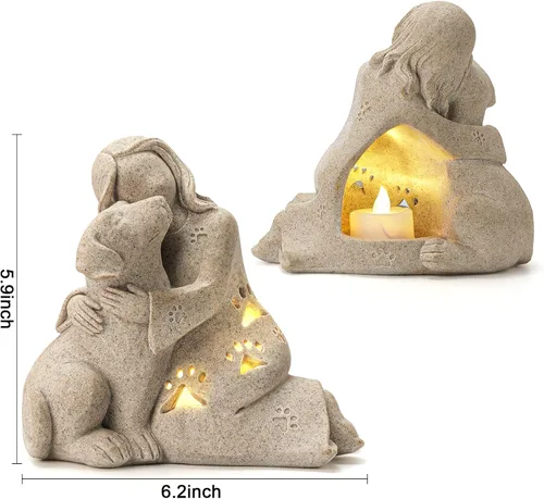 Miniatura 7 de INLOMEM Regalo conmemorativo para perros, escultura de granito, resina esculpida a mano, regalo de condolencia de pérdida de mascotas con portavelas