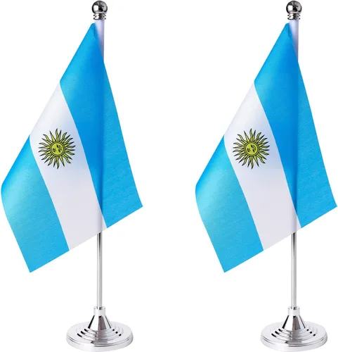 ZXvZYT Paquete de 2 banderas de mesa argentinas con base de soporte, decoración de eventos de festivales internacionales, decoración de oficina en