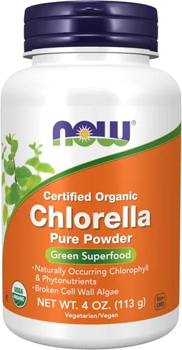 NOW Suplementos, Clorella orgánica en polvo con clorofila, betacaroteno, caroteno mixto, vitamina C, hierro y proteínas, 4 onzas