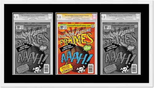 Miniatura 23 de Marco negro para cómics graduados Marco completo de cómics con paspartú de conservación negro y acrílico de grado UV Hecho para exhibir (6)