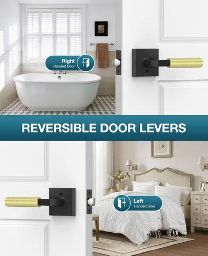 Miniatura 6 de Manija de puerta negra y dorada, cerraduras de puerta negras y doradas para dormitorio o baño, manijas de puerta resistentes para interiores