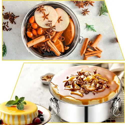 Miniatura 2 de Maxcheck Paquete de 3 moldes de flan con tapa, sartén de acero inoxidable de 1.5 cuartos de galón, compatible con olla de 6 cuartos de galón