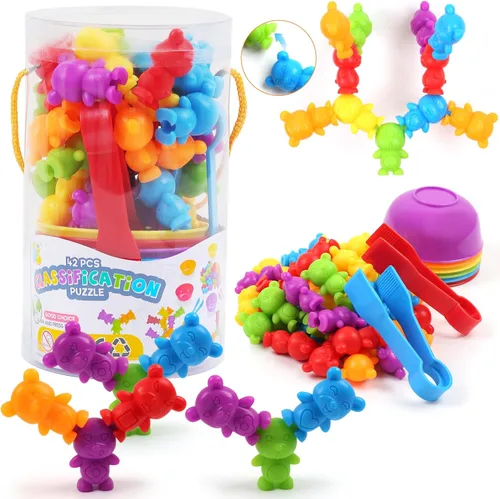 Miniatura 9 de UNIQUE KIDS Juego de Juguetes Educativos de Conteo con Tazas de Clasificación – Juego de Entrenamiento de Clasificación de Colores Sensoriales