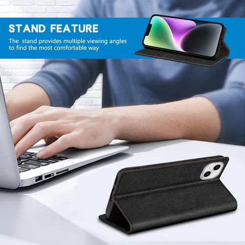 Miniatura 5 de ZZXX Funda tipo cartera para iPhone 14 con bloqueo RFID, soporte de ranura para tarjetas, funda protectora de cuero magnético fuerte plegable