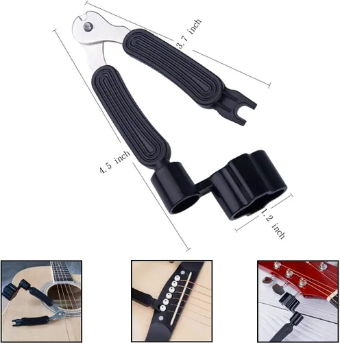Miniatura 6 de Cuerdas de guitarra clásica de nailon negro, 2 juegos y herramienta de encordado 3 en 1 con enrollador, cortador, extractor de pasadores