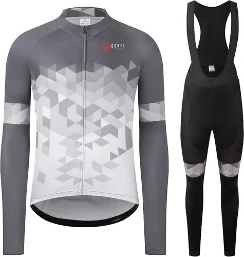 GCRFL Winter Cycling Jersey Sets Thermal Fleece Bike Jersey + Bib Pants, Long Sleeve Cycling Clothing Sets for Man