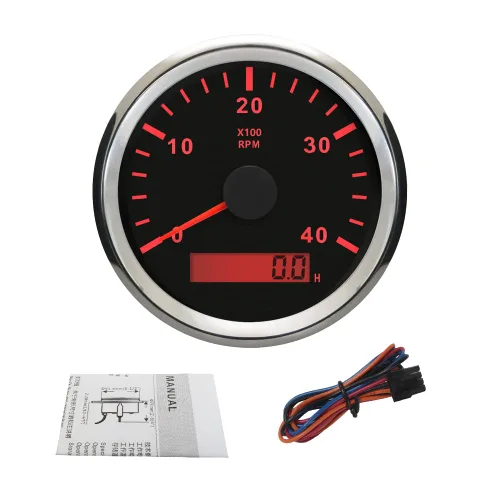 ELING Tacómetro diesel universal RPM REV contador con contador de horas 4000RPM 3.346 in 12V 24V con retroiluminación
