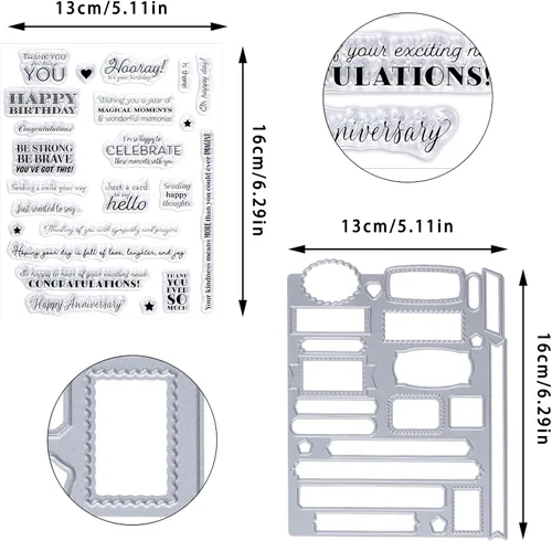 Miniatura 2 de Sucrain 2 troqueles de metal troquelados y sellos de silicona transparente, para hacer tarjetas, papel, manualidades, álbumes de recortes