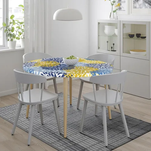 Miniatura 7 de Fiokroo Mantel de Flores de Crisantemo Azul, Amarillo y Azul Marino con Borde Elástico, Mantel Redondo Lavable y Reutilizable Cubierta de Mesa