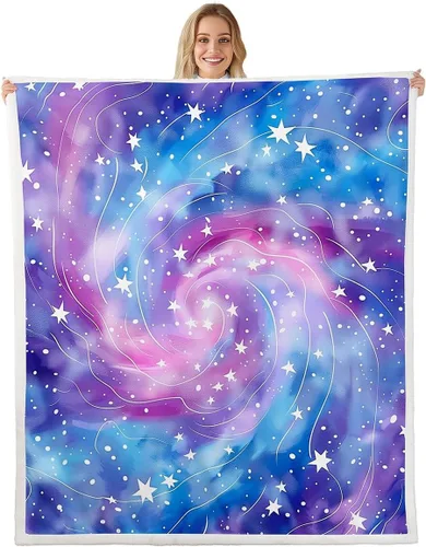 Miniatura 16 de Manta de franela arcoíris para todas las estaciones, colorida manta de cama con diseño de estrellas, luna y cielo para decoración de habitaciones