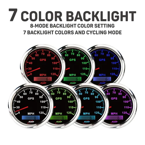 Miniatura 2 de RACETECH 85mm (3-3/8") 120 MPH Velocímetro GPS eléctrico - Esfera negra con LED de 7 colores, impermeable, aro de acero inoxidable, 12V/24V