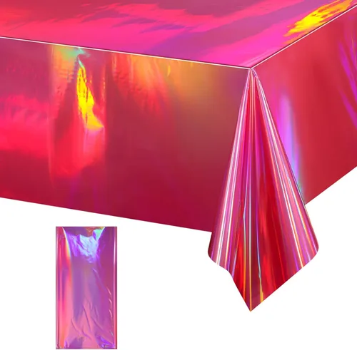 Miniatura 41 de FunnyPars Paquete de 6 Manteles de Plástico Rojo Iridiscente, Cubiertas de Mesa Rectangulares Desechables con Brillo Láser, Mantel de Lámina