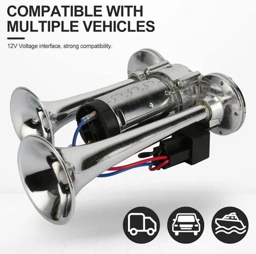 Miniatura 6 de Kit de bocinas de aire eléctricas duales súper fuertes, 600 dB, para vehículos, con compresor, aplicable para automóviles, SUV, camiones, lanchas