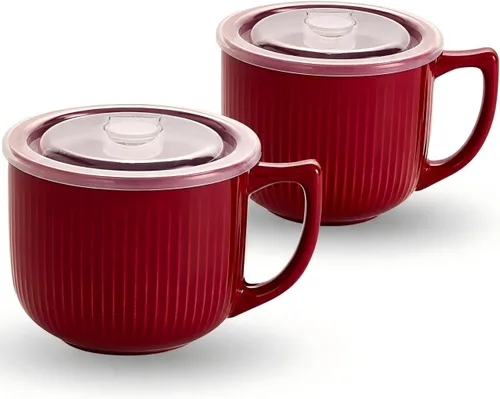 Miniatura 26 de Tazón de sopa de cerámica con asa de 32 onzas – Tazón de ramen para microondas con tapa, tazas y tazas de sopa para cereales, avena, ramen, fideos
