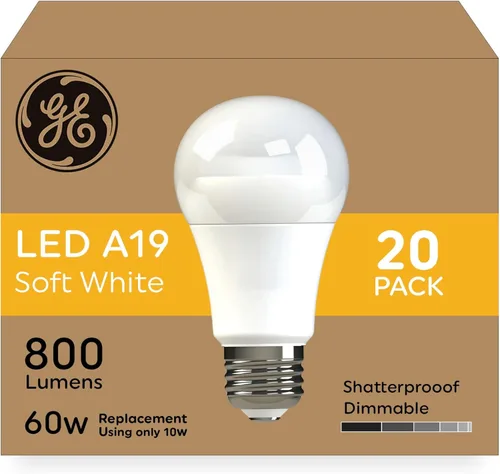 GE Bombillas LED, 60 vatios, blanco suave, A19 (paquete de 20)