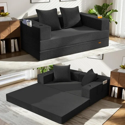 Miniatura 54 de COMAX Sofá cama futón, sofá cama convertible 4 en 1, sofás deshuesados para sala de estar, sofá biplaza plegable pequeño plegable que ahorra Gris