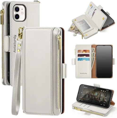 Miniatura 19 de Antsturdy Funda tipo cartera compatible con iPhone 12 Mini, funda de piel sintética con bloqueo RFID, funda para teléfono para mujeres y hombres