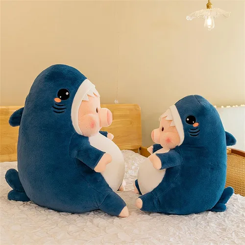 Miniatura 3 de Juguete de Peluche de Cerdo Vestido como Tiburón Dinosaurio Almohada de Felpa Linda para Niños y Niñas (Azul, 15.6 pulgadas)