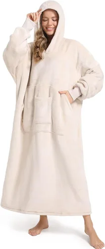 Miniatura 7 de FUSSEDA - Sudadera con manta portátil de gran tamaño, forro polar cálido y grueso con capucha sherpa acogedora con bolsillos y mangas. Regalo