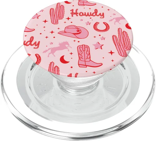 Miniatura 8 de Patrón de sombrero de vaquero y botas pastel PopSockets estéticos de vaquero rosa PopGrip intercambiable