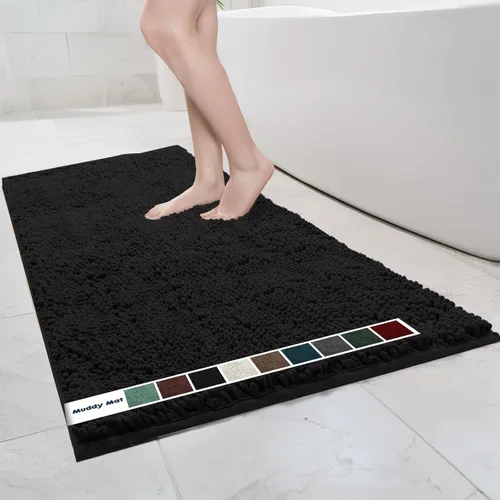 Miniatura 57 de Muddy Mat Alfombras de Baño de Chenilla de Microfibra de Secado Rápido Antideslizantes Lavables, Extra Gruesas, Suaves y Altamente Absorbentes Gris