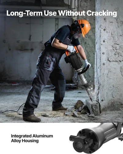 Miniatura 5 de VEVOR Martillo de demolición Jack Hammer, MAX 2200W Martillo eléctrico resistente, rompedor de concreto 1350 BPM 2 piezas de cinceles para astillas