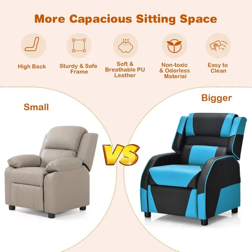 Miniatura 8 de Giantex Silla reclinable para niños, silla reclinable para juegos con reposapiés, reposacabezas y soporte lumbar, silla ergonómica de cuero para Azul