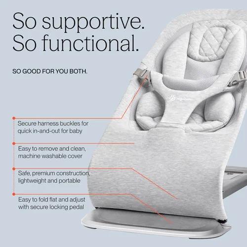 Miniatura 4 de Ergobaby Evolve 3 en 1 Bouncer, Asiento de bebé ajustable de múltiples posiciones, se adapta desde recién nacido hasta niño pequeño, Gris claro