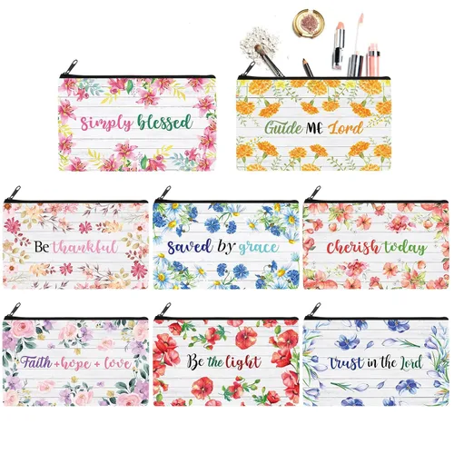 Miniatura 12 de Talltalk 8 piezas de regalos cristianos para mujeres, bolsas de maquillaje cristiano a granel con versículos de la Biblia, bolsa de cosméticos