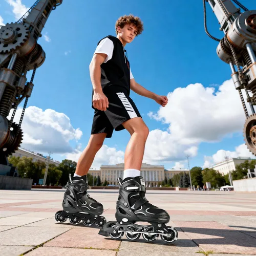 Miniatura 8 de 2PM SPORTS Patines en línea para niños y niñas, niños de 5 a 8 a 12 años, 4 a 6, 6 a 12 años, con ruedas iluminadas, cuchillas ajustables para Negro