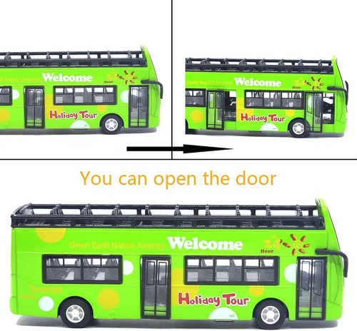 Miniatura 3 de Ailejia Autobús Urbano Turístico de Dos Pisos Modelo Autobús Descapotable Vehículos de Juguete Fundidos a Presión con Retroceso Vehículos
