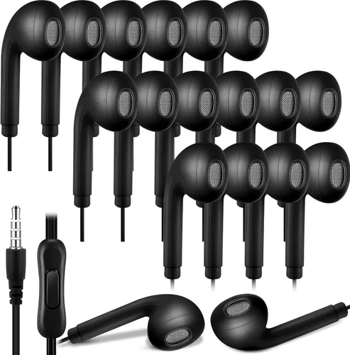 Xinnun Paquete de 50 auriculares a granel con micrófono, auriculares para estudiantes con cable para aula con enchufe de auriculares de 0.138 in