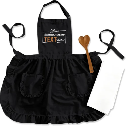 Miniatura 4 de TEEAMORE Delantal bordado personalizado con volantes para cocina, horneado, parrilla, limpieza, disfraz de sirvienta, delantal de mujer con bolsillos