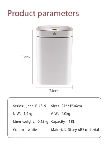 Miniatura 7 de Bote de basura automático con sensor, cubo de basura de metal de 4.7 galones, sin contacto, automático blanco perla para oficina y baño