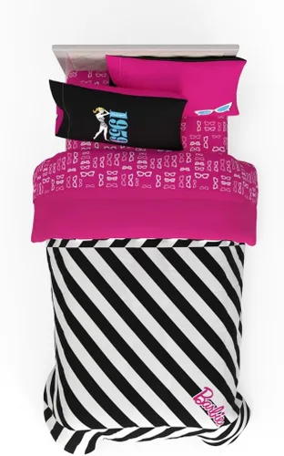 Franco - Collectibles - Ropa de cama de Barbie 1959 - Juego de 4 piezas con edredón reversible y sábanas supersuaves - Individual (producto con