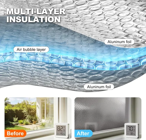 Miniatura 2 de Espuma Aislante Reflectante AGHITG, 48" x 10 pies de aislamiento de ventana para invierno, rollo de aislamiento de burbujas de papel de aluminio