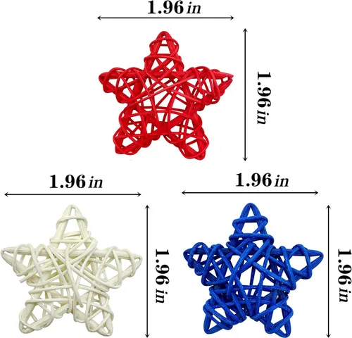 Miniatura 2 de EBaokuup 36 estrellas de ratán natural del 4 de julio, estrellas de ratán de mimbre de 1.96 pulgadas, color rojo, blanco y azul, para decoración