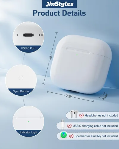 Miniatura 6 de Funda de carga de repuesto compatible con AirPods de 4ª generación, cargador inalámbrico USB-C con botón de sincronización de emparejamiento