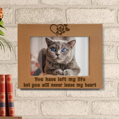 Miniatura 6 de KATE POSH Marco de fotos grabado de madera natural You Have Left My Life, but You Will Never Leave My Heart, huellas de patas en mi corazón, regalos