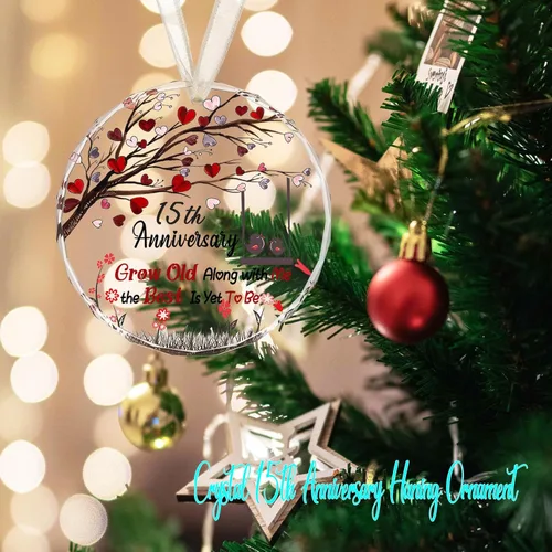 Miniatura 6 de 15º aniversario de boda, regalos de cristal para esposa, marido, placa de cristal colorida de 3.5 pulgadas, adorno colgante para 15 años aniversario