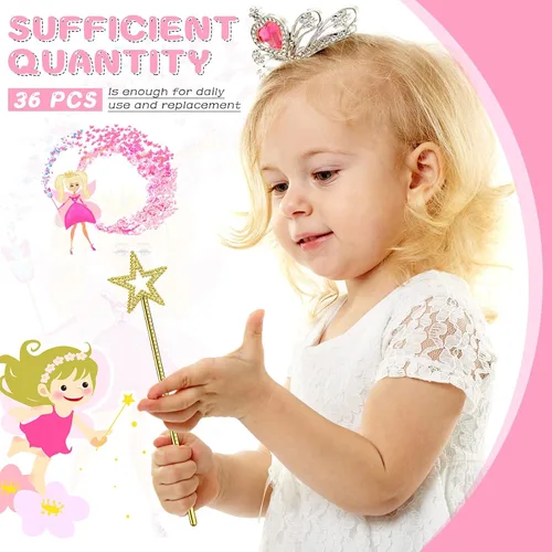 Miniatura 3 de Meanplan 36 varitas de hadas de 13 pulgadas, varitas de princesa con estrella mágica, palitos de bruja de ángel, accesorios de disfraz de hada