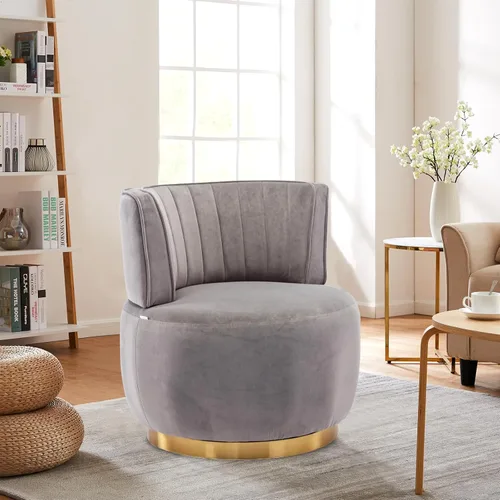 Miniatura 10 de Silla giratoria de 30 pulgadas, moderna y acogedora silla giratoria de barril de 360°, silla redonda de terciopelo, silla de lectura copetuda