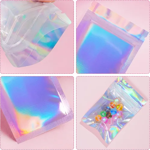 Miniatura 3 de 100 bolsas resellables a prueba de olores, bolsas planas transparentes para almacenamiento de alimentos, bolsas de embalaje de plástico de aluminio