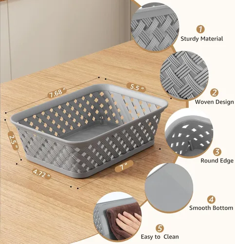 Miniatura 2 de MaxGear Organización y Almacenamiento 3 Paquetes, Contenedores Organizadores de Plástico, Cestas Tejidas para Almacenamiento, Cestas de Plástico