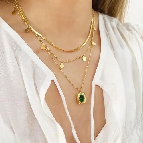 Miniatura 2 de Paxuan Juego de collar de cadena de eslabones en capas de oro de 14 quilates para mujer, gargantilla de cadena de oro, pulseras apilables