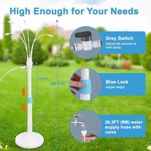 Miniatura 3 de Misters para patio exterior, sistema de enfriamiento de nebulización de pie, kit de manguera de niebla de agua portátil para exteriores, altura