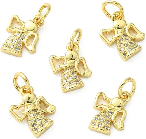 Miniatura 36 de Ipotkitt - 20 piezas de dijes de cobre con circonita cúbica micropavé en forma de flor con anillo de salto, dijes con forma de planta y flor
