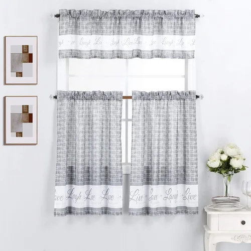 Miniatura 6 de Interior Trends Juego de 3 paneles de cortina y cenefa para ventana de cocina (juego de niveles de 36 pulgadas, coral con flores de pájaro)